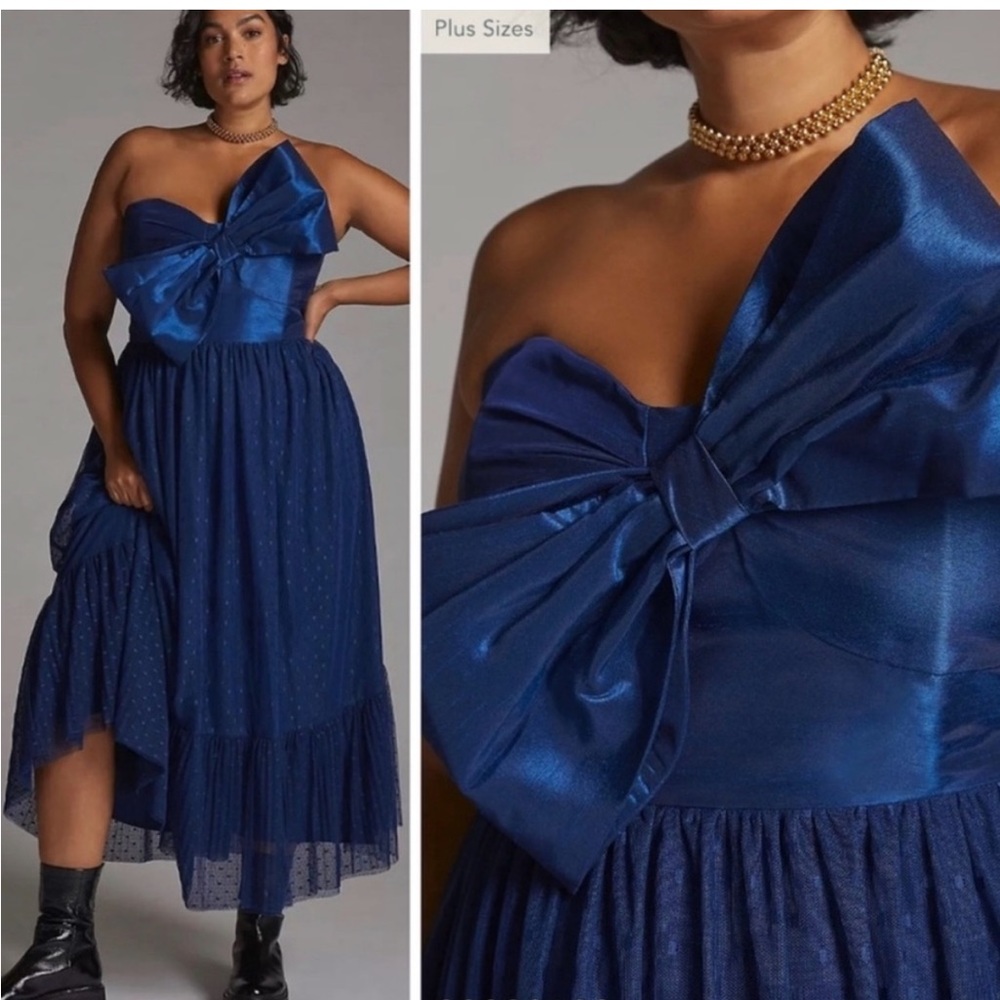 NWT Anthropologie Hutch Tulle Bow Tie MIDI Dress Color: Dark Blue  Size 18